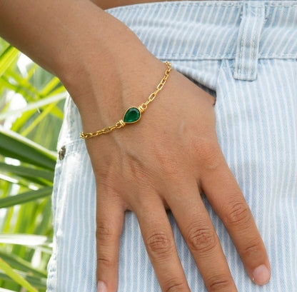 Green Onyx Teardrop Chain Bracelet
