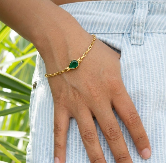 Green Onyx Teardrop Unisex Chain Bracelet