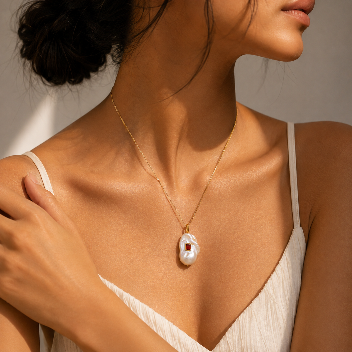 Baroque Pearl Garnet Charm