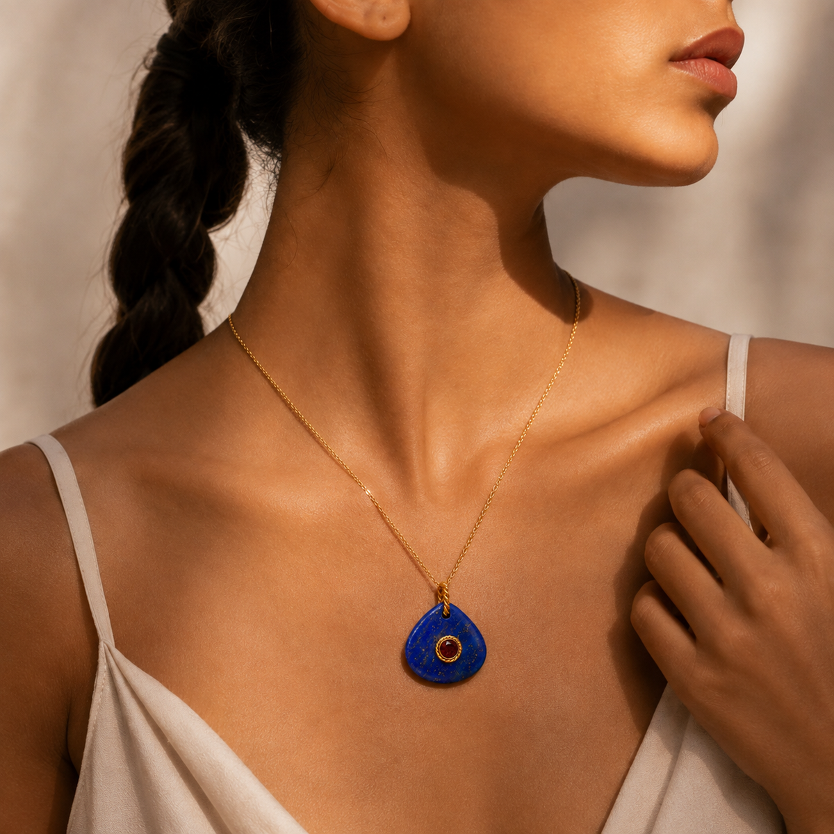 Lapis Garnet Medallion Charm