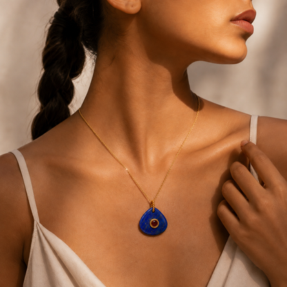 Lapis Garnet Medallion Charm