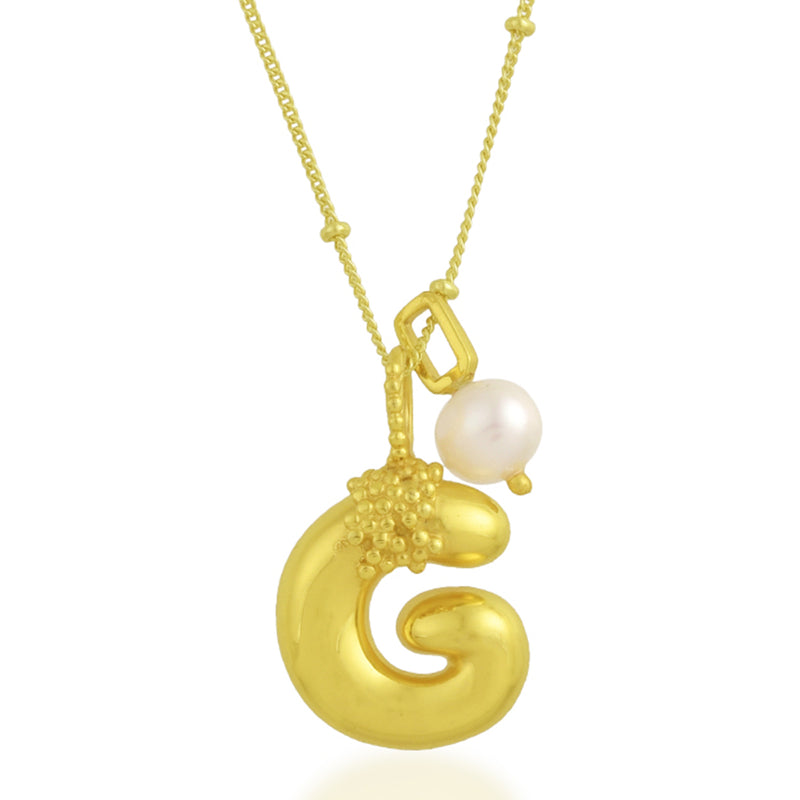 Initial Pearl Charm Necklace (Water Resistance Premium Plating)