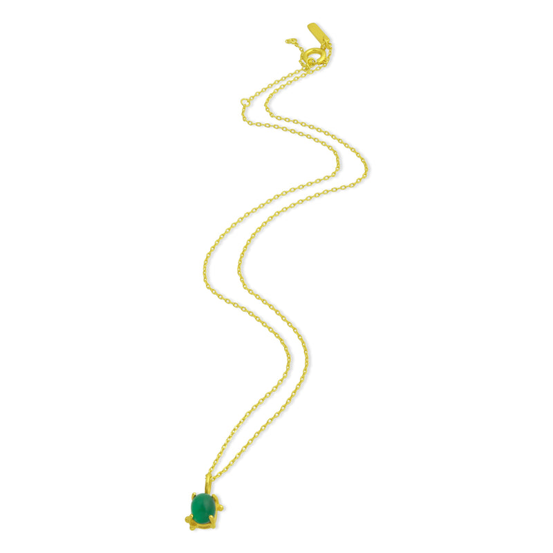 Green Onyx Cable Chain Charm Necklace (Brass 14K Gold Plating)