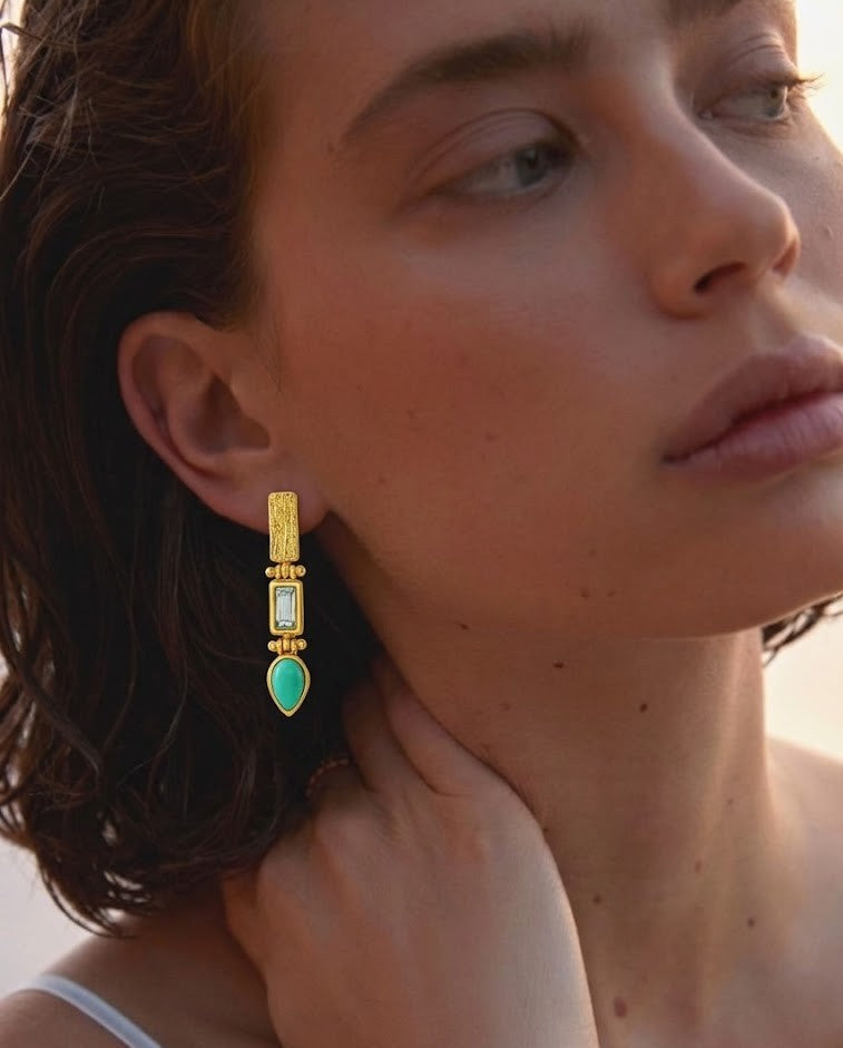 Turquoise & Blue Topaz Drop Earrings