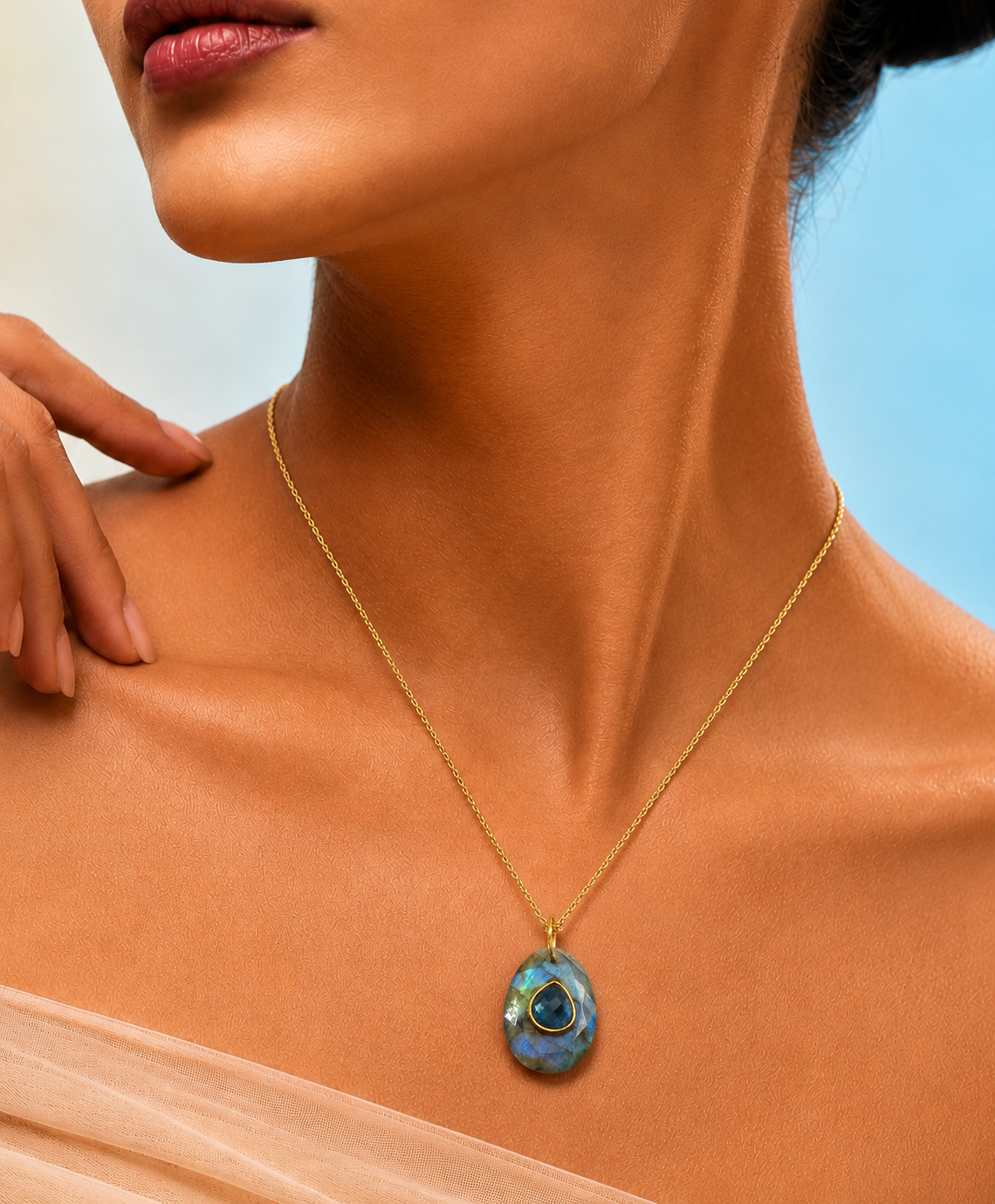 Labradorite & Blue Topaz Pendant Necklace