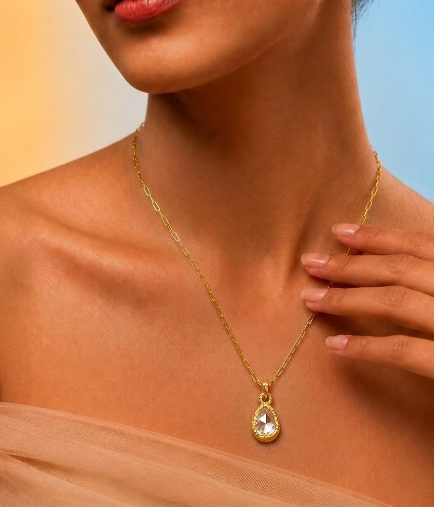 Teardrop Crystal Pendant Necklace in 92.5 Sterling Silver