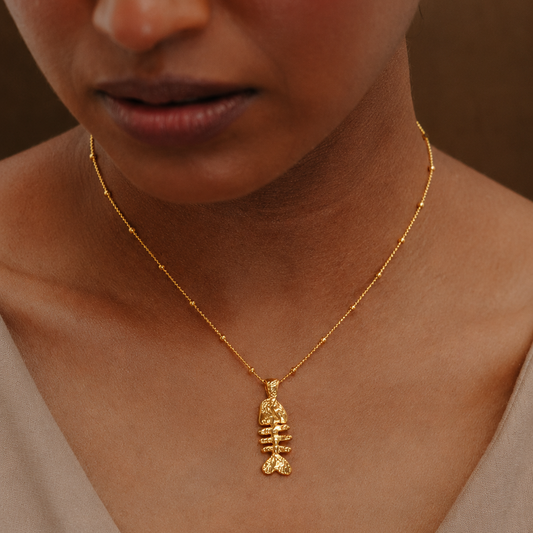 Fish Bone Necklace in 925 Sterling Silver-Gold Finish