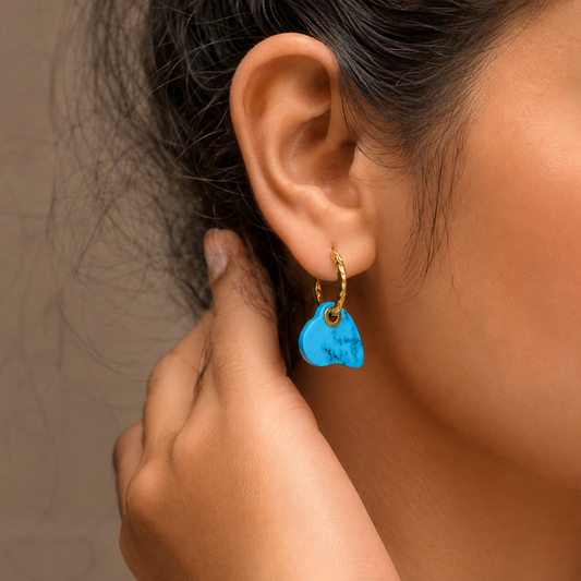 Turquoise Pebble Gold Hoop Earrings