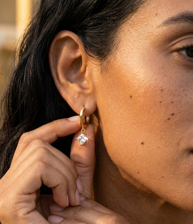 Zircon Drop Huggies Earrings in 925 Sterling Silver