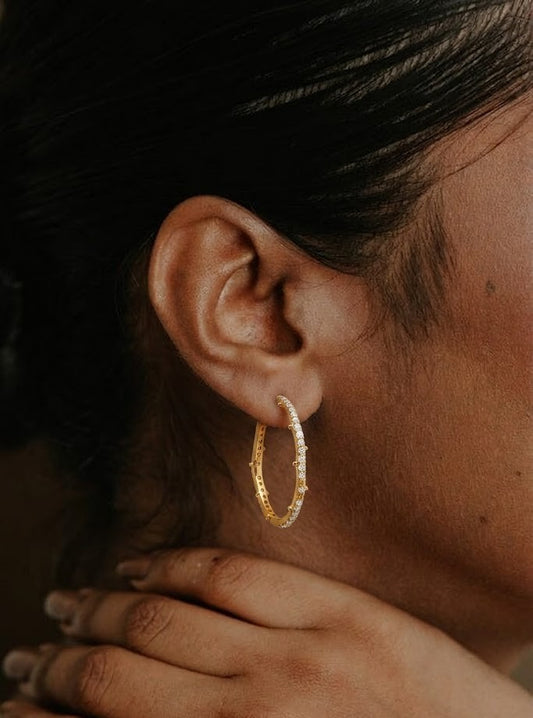 Studded Hoop Earrings In 925 Sterling Silver