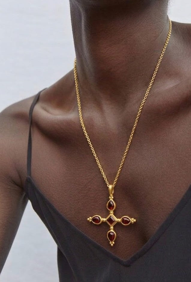 Ruby Cross Pendant Necklace