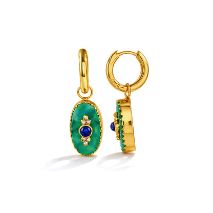 Natural Turquoise and Lapis Evil Eye Huggie Earrings