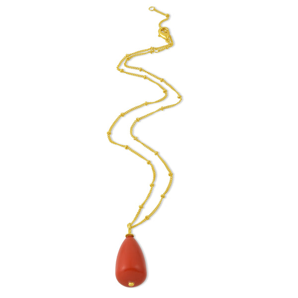 Coral Drop Charm Beaded Chain Necklace (Water Resistance Premium Plating)
