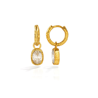 Gold Plated Crystal Drop Textured 92.5 Sterling Silver Hoop Earrings