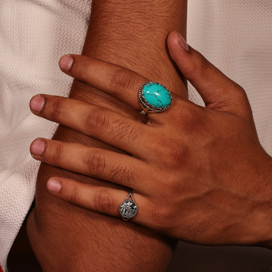 Carved Turquoise 92.5 Sterling Silver Men’s Ring