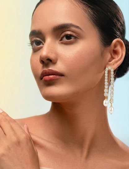 Crystal & Pearl Tennis Drop Earrings