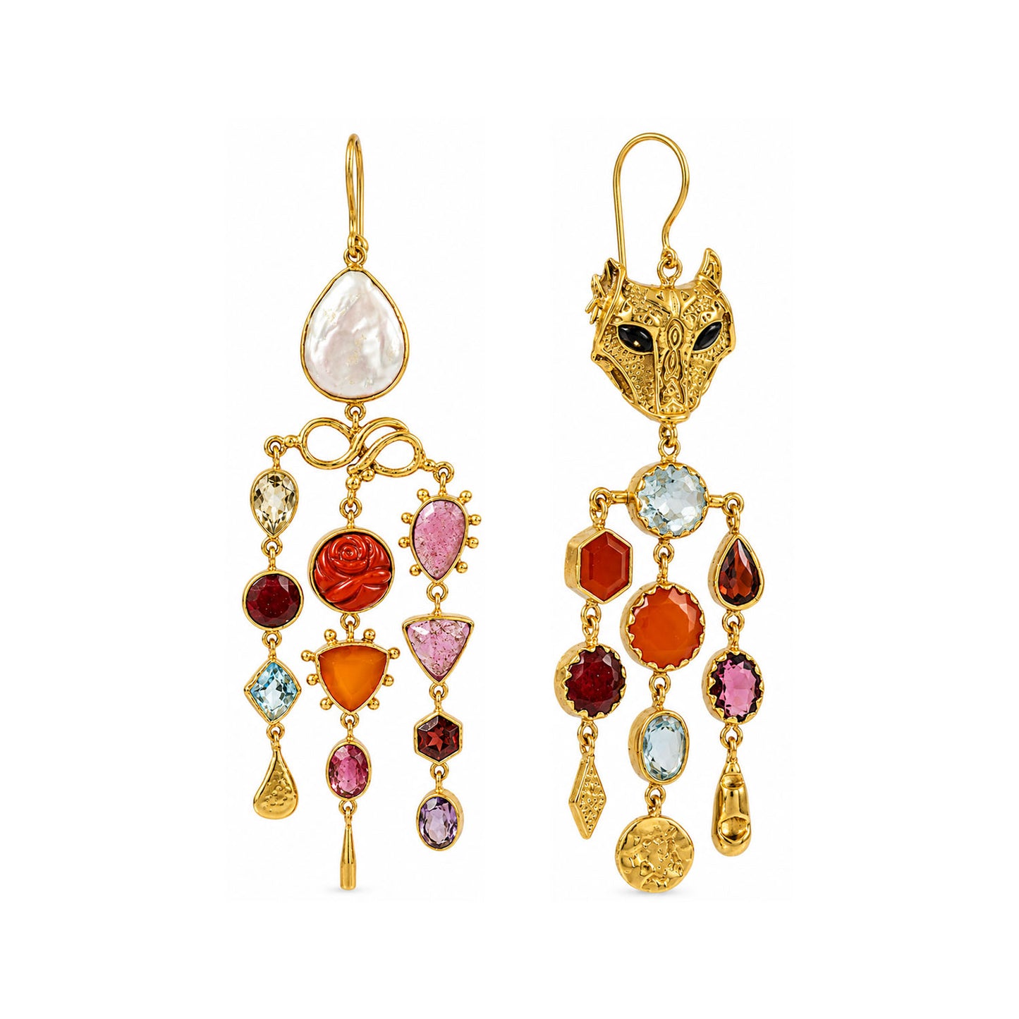 Multi Gem Asymmetrical Earrings