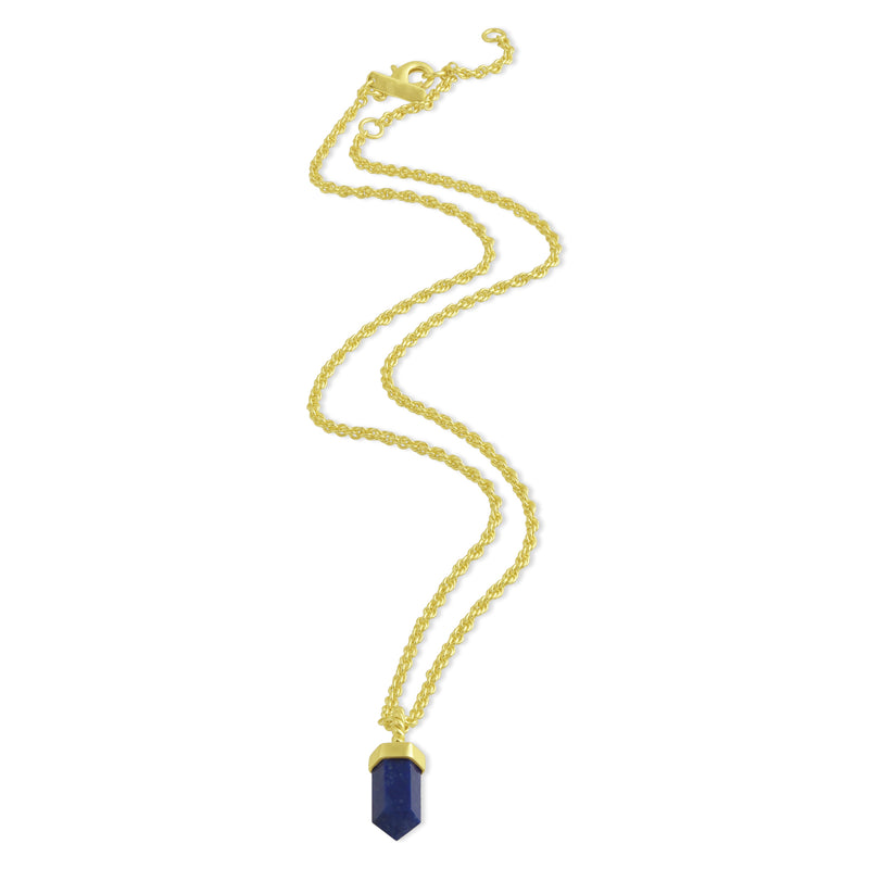 Twisted Wire Lapis Pencil Charm Necklace (Water Resistance Premium Plating)