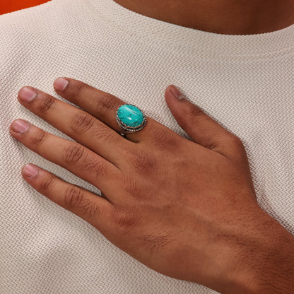 Carved Turquoise 92.5 Sterling Silver Men’s Ring