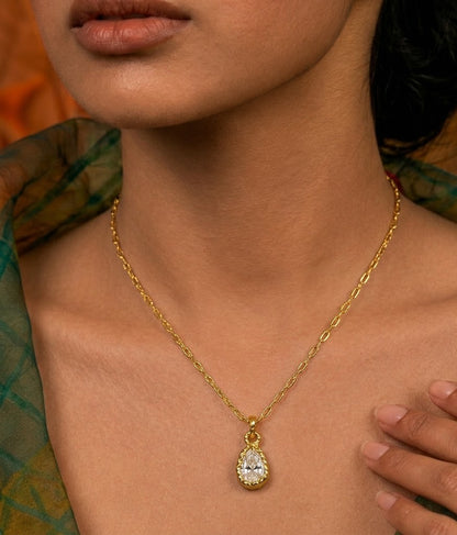 Teardrop Crystal Pendant Necklace in 92.5 Sterling Silver