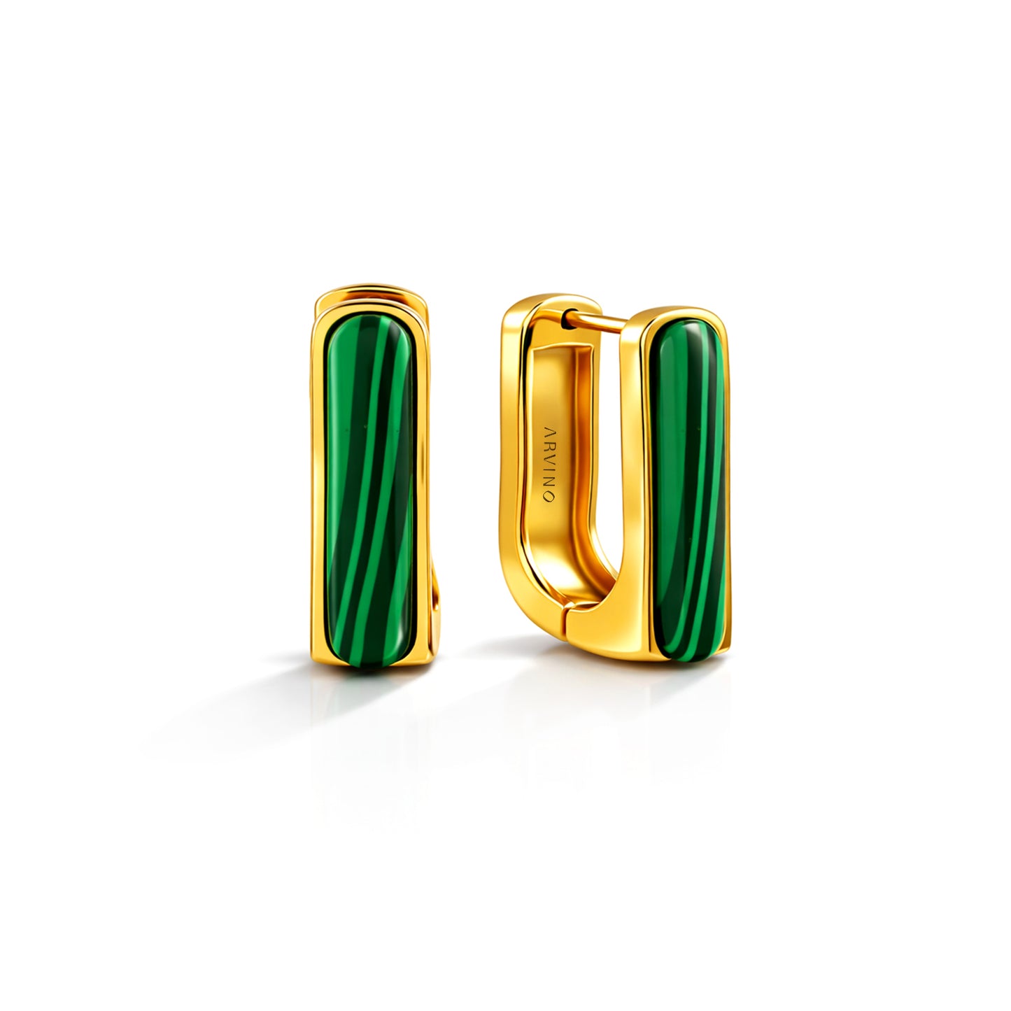 Gold Plated Malachite Bar Huggie Earrings