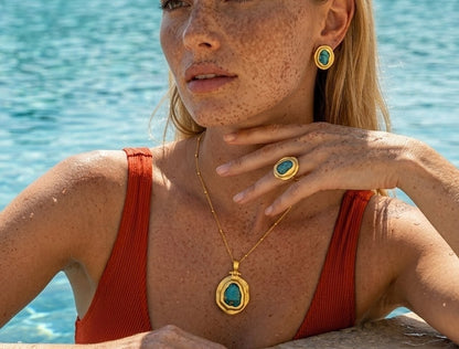 Turquoise Ocean Studs in 22KT Gold Plating