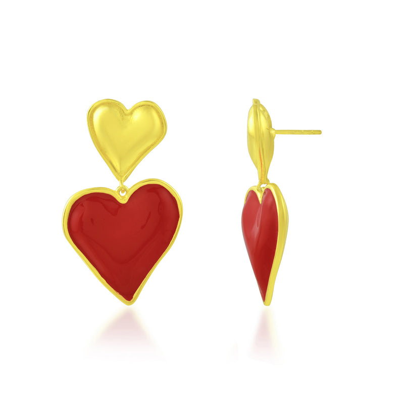 Red Enamel Heart Earrings (Water Resistance Premium Plating)