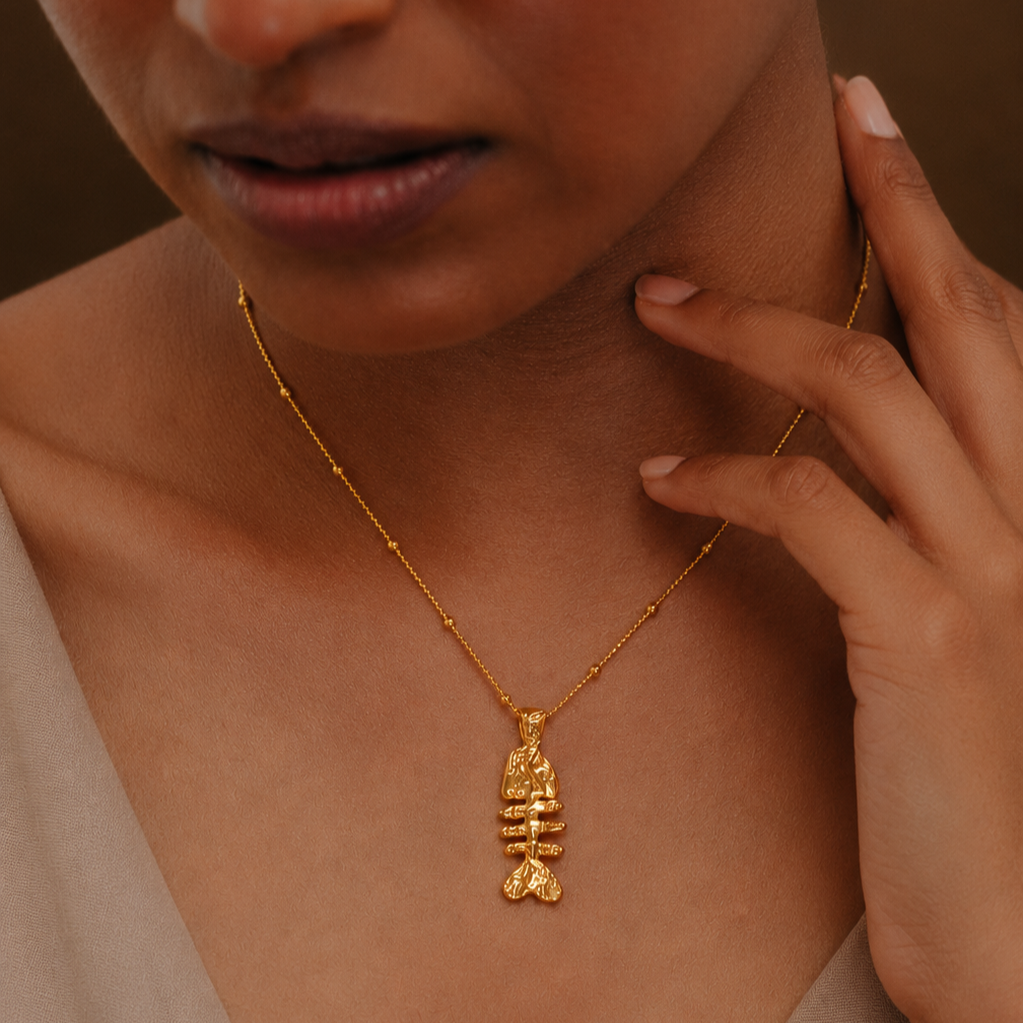 Fish Bone Necklace in 925 Sterling Silver-Gold Finish