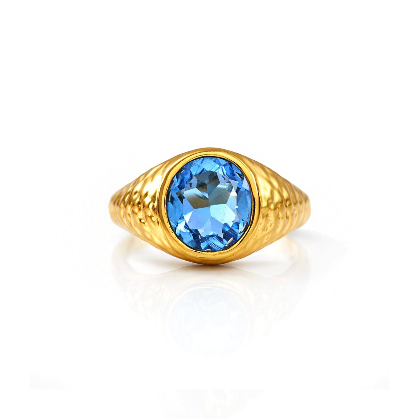 Gold Plated Blue Stone Dome 92.5 Sterling Silver Men's Ring
