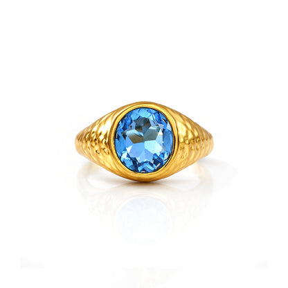 Gold Plated Blue Stone Dome 92.5 Sterling Silver Men's Ring