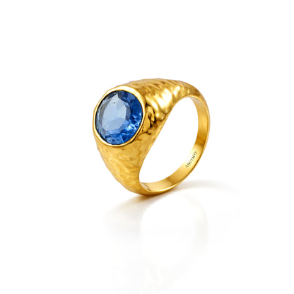 Gold Plated Blue Stone Dome 92.5 Sterling Silver Men's Ring