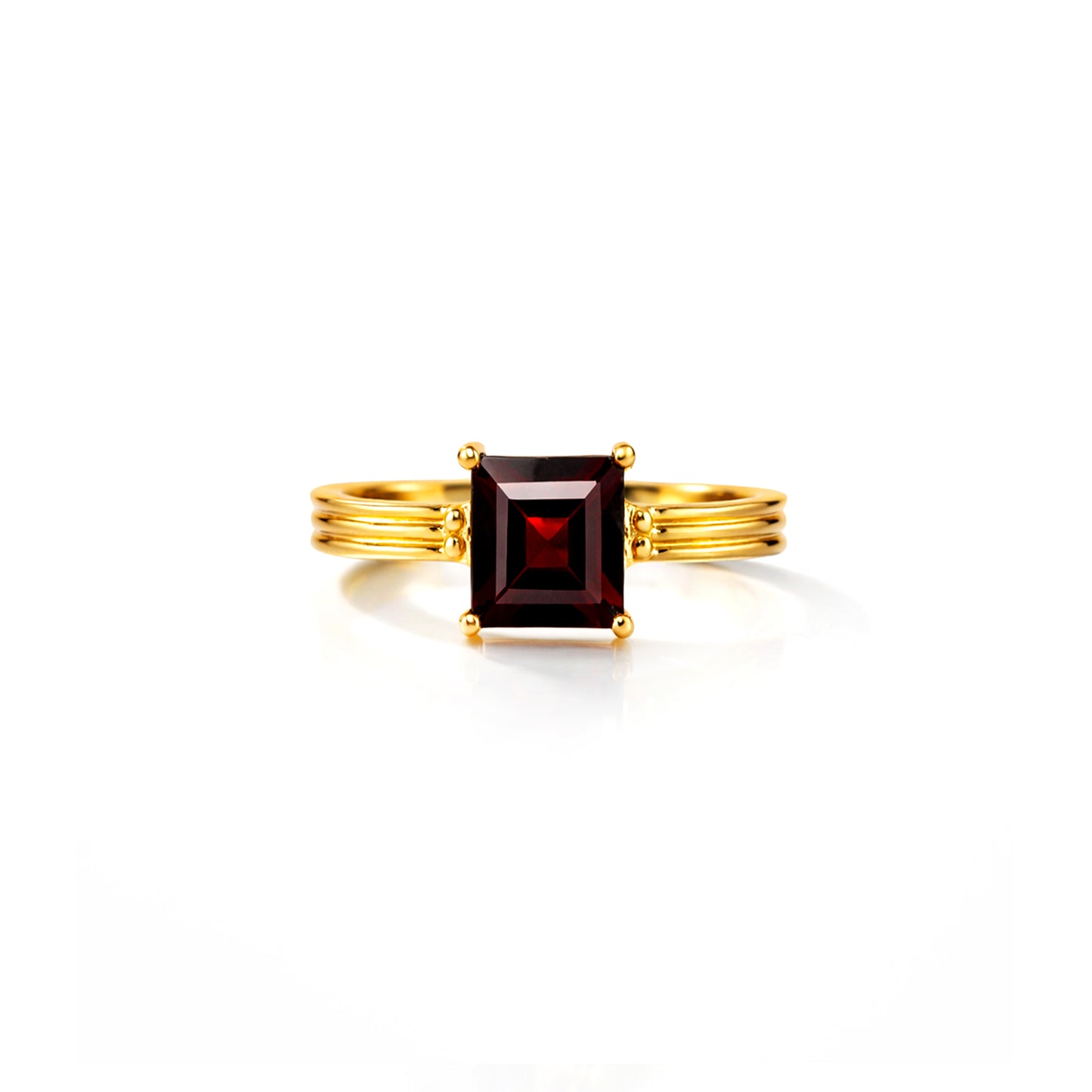 Gold Plated Garnet Solitaire 92.5 Sterling Silver Ring