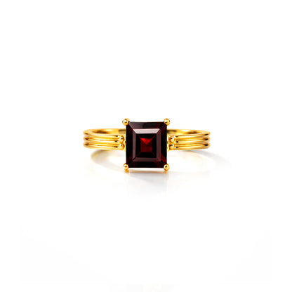 Gold Plated Garnet Solitaire 92.5 Sterling Silver Ring