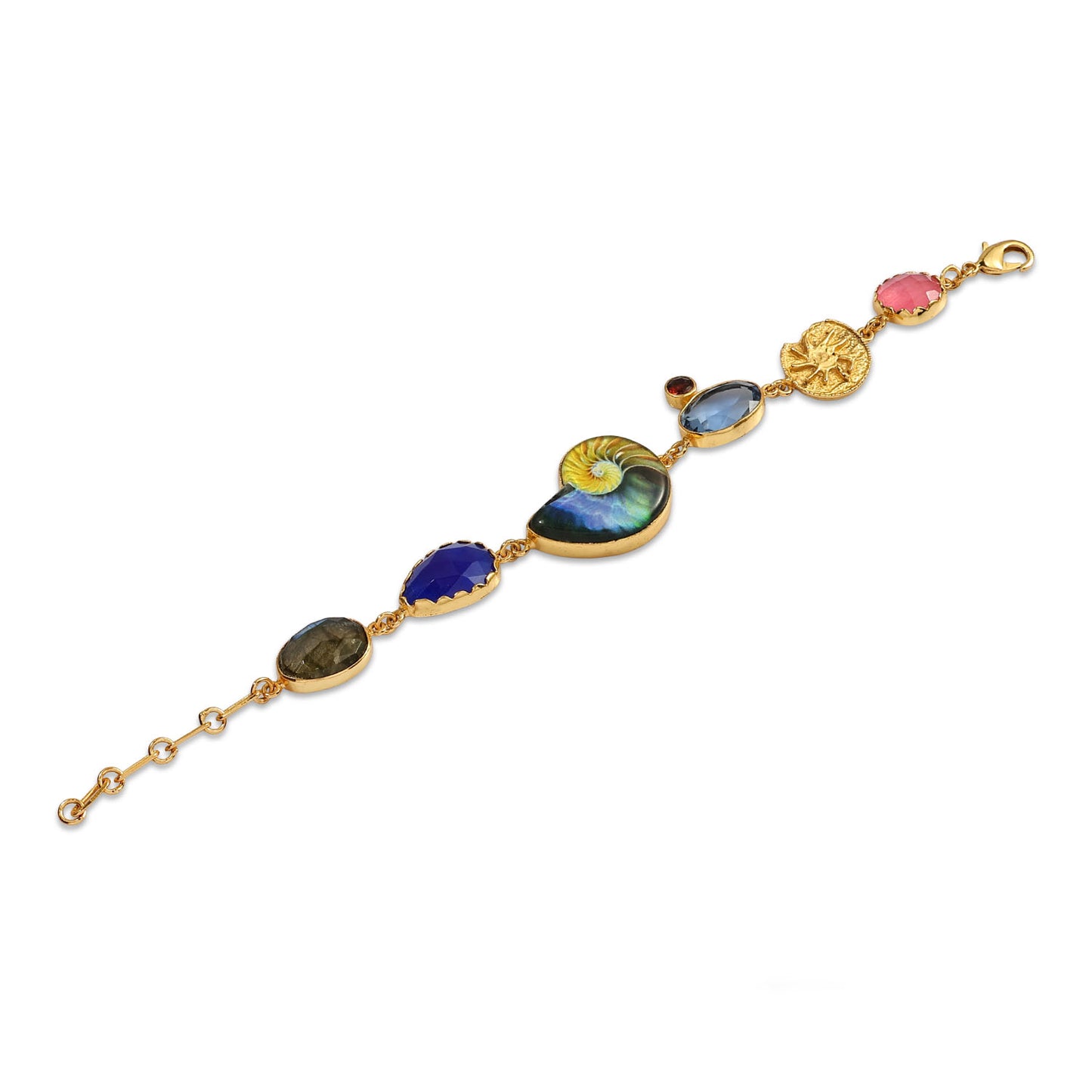 Nautilus & Multi Gem Charm Bracelet