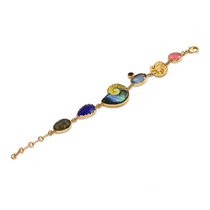 Nautilus & Multi Gem Charm Bracelet