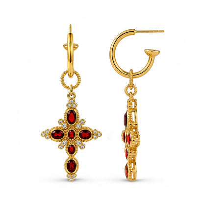Ruby Cross Hoop Earrings