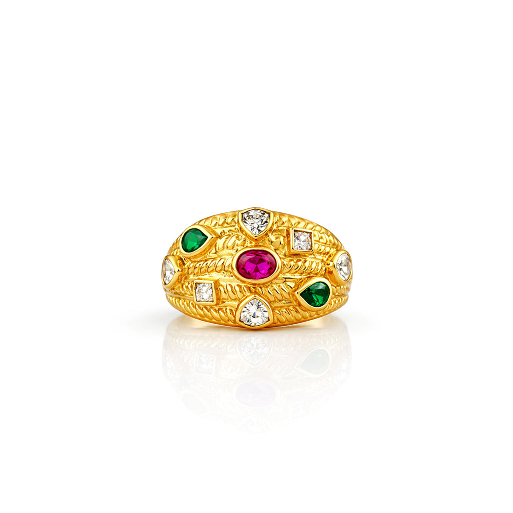 Multi Stone Textured Band 92.5 Sterling Silver Ring