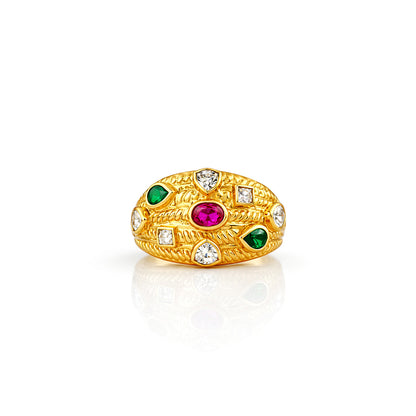 Multi Stone Textured Band 92.5 Sterling Silver Ring