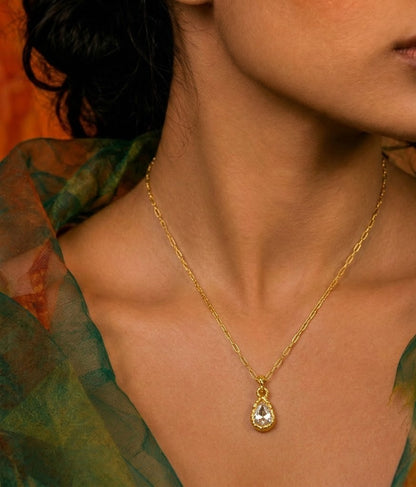 Teardrop Crystal Pendant Necklace in 92.5 Sterling Silver