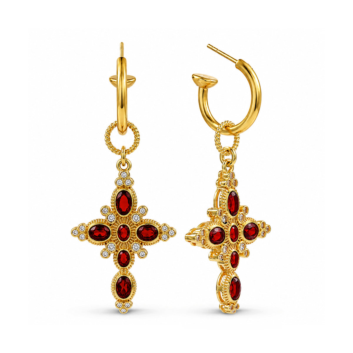 Ruby Cross Hoop Earrings