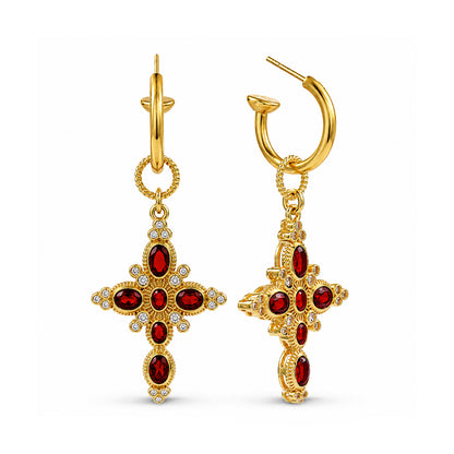 Ruby Cross Hoop Earrings