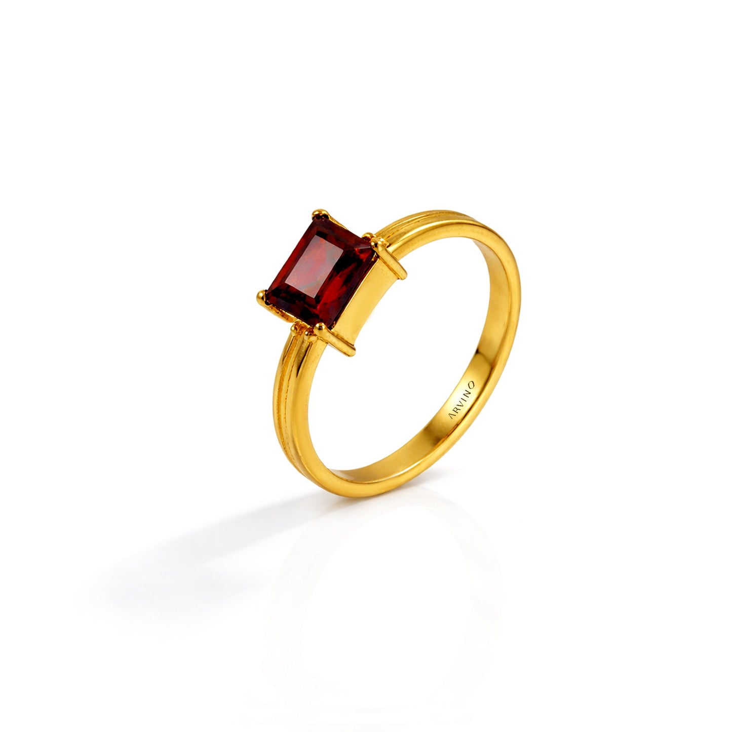 Gold Plated Garnet Solitaire 92.5 Sterling Silver Ring