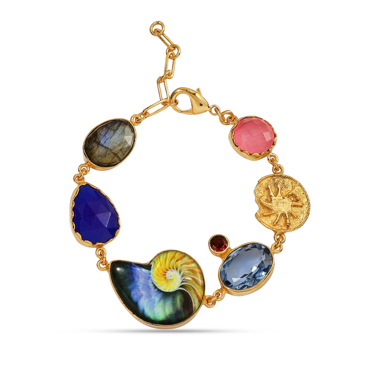 Nautilus & Multi Gem Charm Bracelet