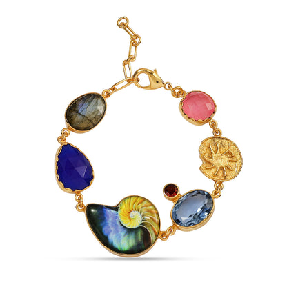 Nautilus & Multi Gem Charm Bracelet