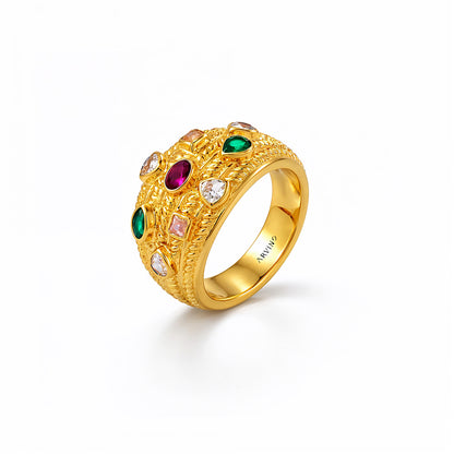 Multi Stone Textured Band 92.5 Sterling Silver Ring