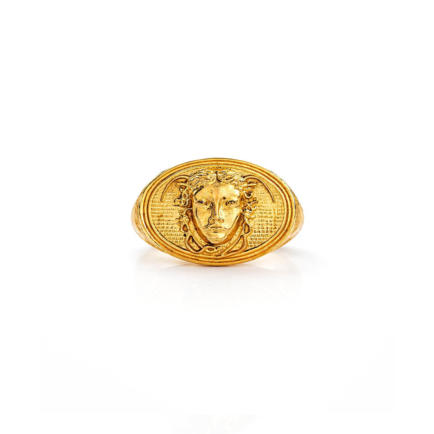 Gold Plated Face Medallion 92.5 Sterling Silver Ring