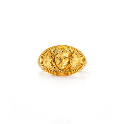 Gold Plated Face Medallion 92.5 Sterling Silver Ring
