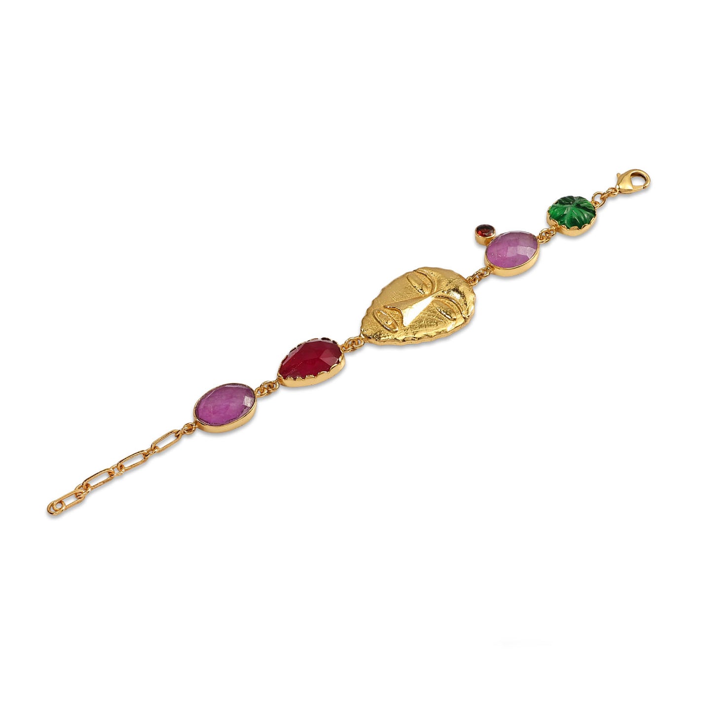 Tribal Mask & Multi Gem Charm Bracelet