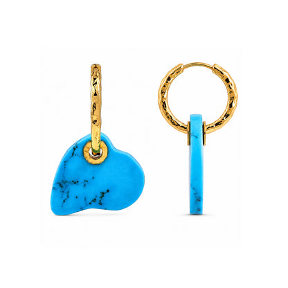 Turquoise Pebble Gold Hoop Earrings
