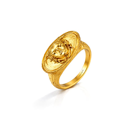 Gold Plated Face Medallion 92.5 Sterling Silver Ring